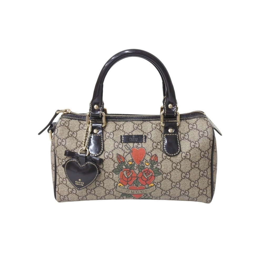 Gucci Handbag GG Supreme Tattoo Print Heart Charm